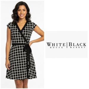 White House Black Market Black and White Ruffled Wrap Mini Dress